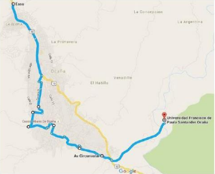 Figure 1. The trajectory was followed by the route of Santa Clara, Marabel, Juan XXIII, and the University.
                